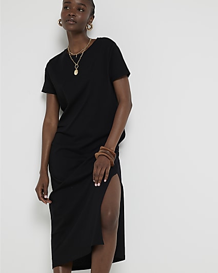 Black Split Leg T Shirt Dress