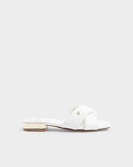 White cross strap mule sandals