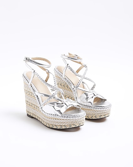 Silver strappy wedge sandals