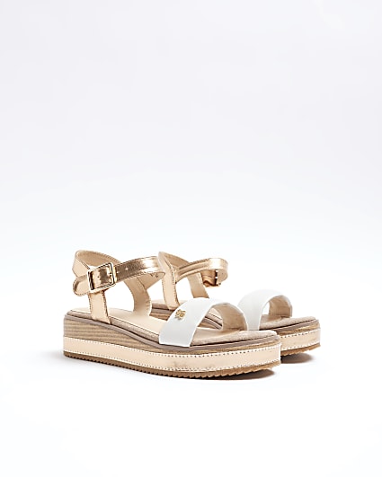 White strappy flatform sandals