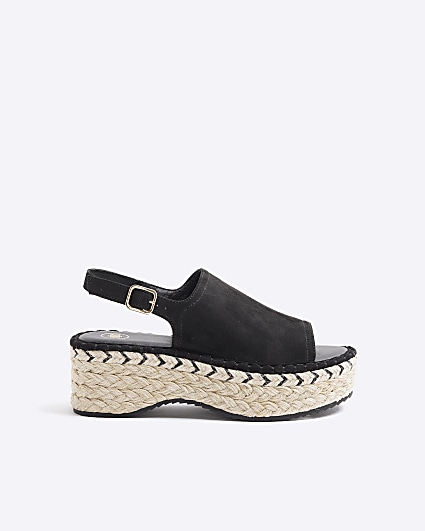Black Espadrille Slingback Wedge sandals