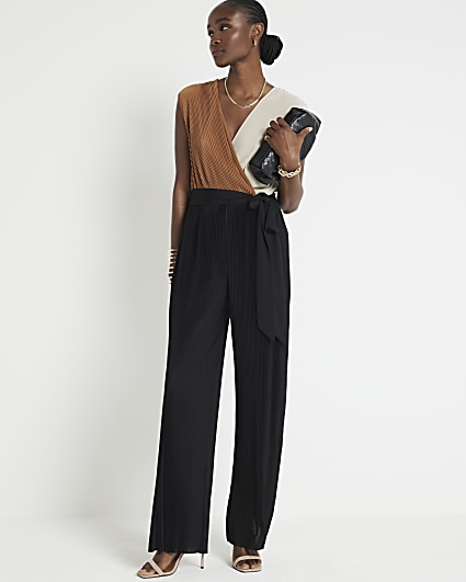 Plus Rust Plisse Cross Front Jumpsuit