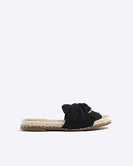 Black twisted espadrille flat sandals