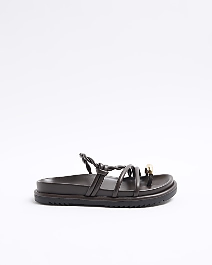 Brown twisted strap chunky sandals