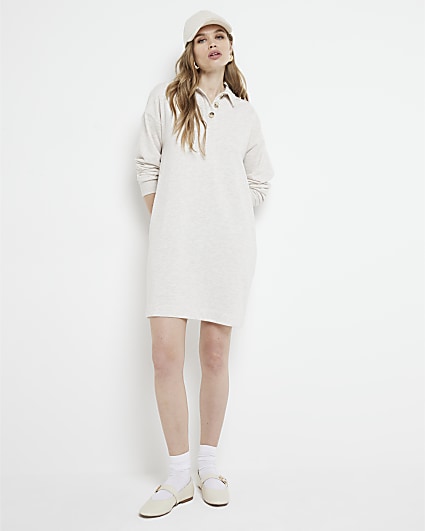 Cream polo sweatshirt mini dress