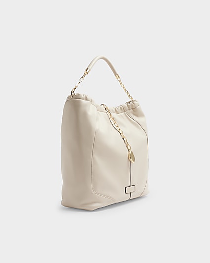 Cream Ruched Tote Bag