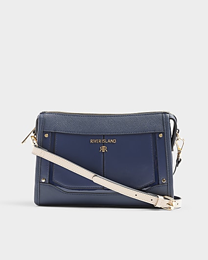 Navy panelled cross body bag