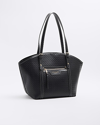 Black embossed buckle shopper bag
