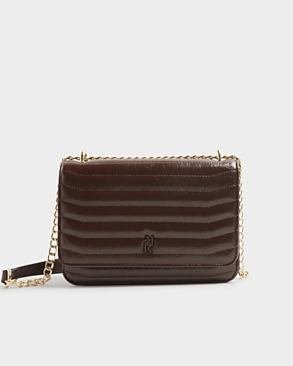 Brown Quilted Chain Shoulder Bag