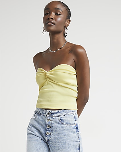 Yellow front knot bandeau top