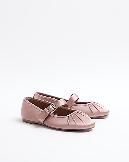 Pink pleated mary jane ballet pumps