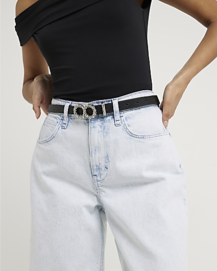 Blue high waisted wide baggy jeans