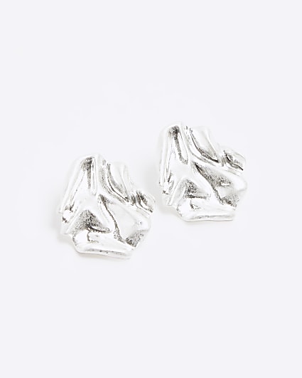 Silver textured stud earrings