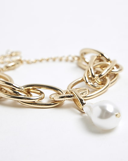 Gold colour chain pearl bracelet