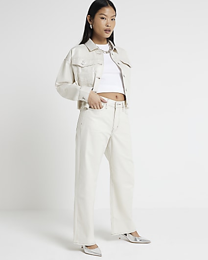 Petite Cream relaxed straight fit jeans