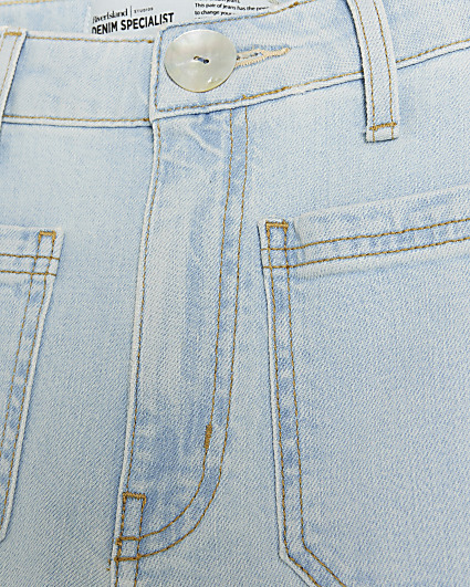 Blue Pocket Front Wide Crop Jeans
