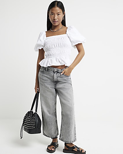 Petite Grey Relaxed Straight Fit Crop Jeans