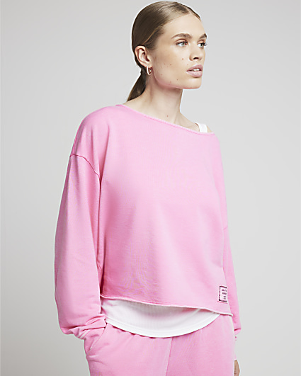 Pink boat neck plain sweatshirt