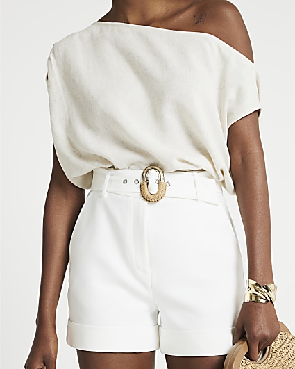 White belted smart shorts