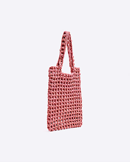 Pink woven shopper bag