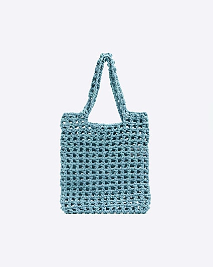 Turquoise woven shopper bag
