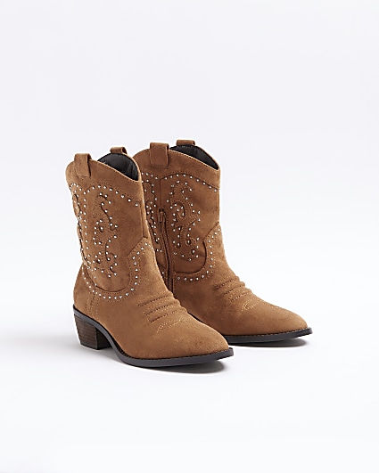 Brown studded western cowboy boots