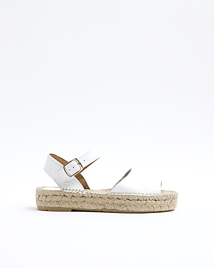 White Leather Espadrille Flat Sandals