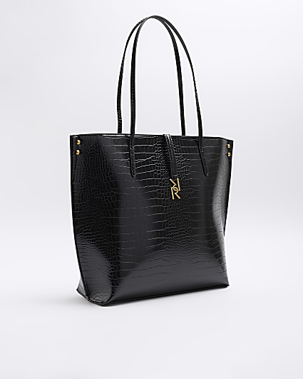 Black croc embossed tote bag