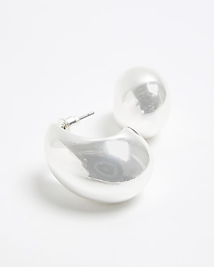 Silver Domed Hoop Earrings