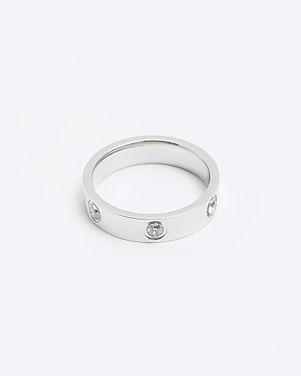 Silver Stainless Steel Diamante Ring