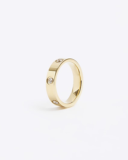 Gold Stainless Steel Diamante Ring
