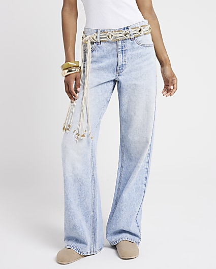 Blue high waisted baggy wide fit jeans