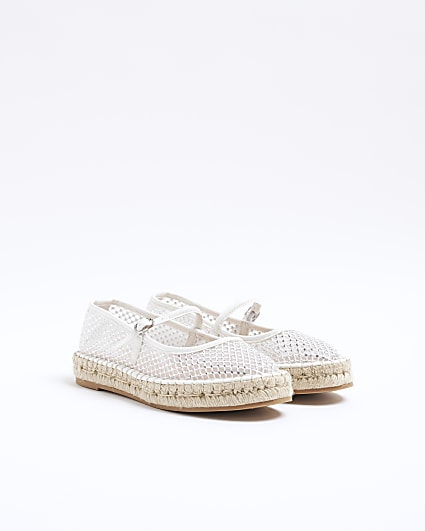 White mesh diamante espadrille shoes