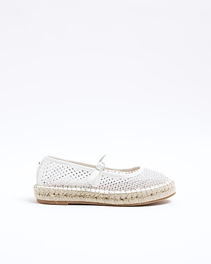 White mesh diamante espadrille shoes
