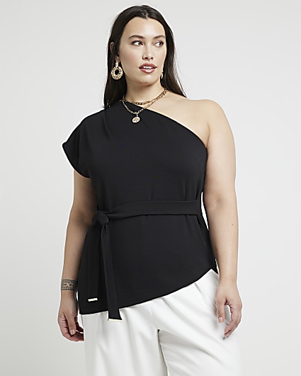 Plus Black Belted Asymmetric Top