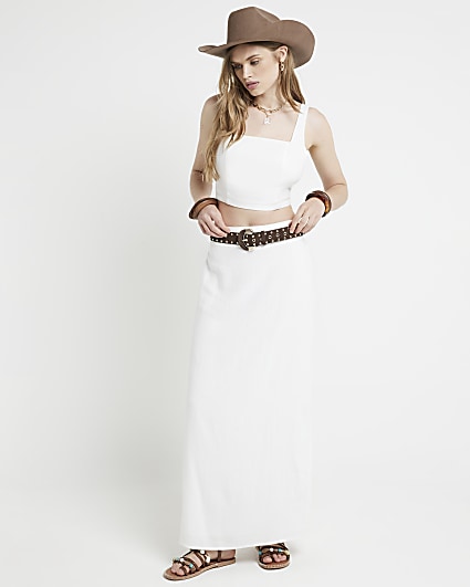 White linen blend maxi skirt
