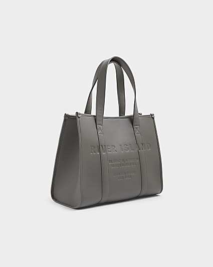 Grey Faux Leather Embossed Shopper Bag