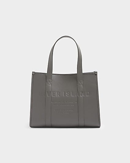 Grey Faux Leather Embossed Shopper Bag