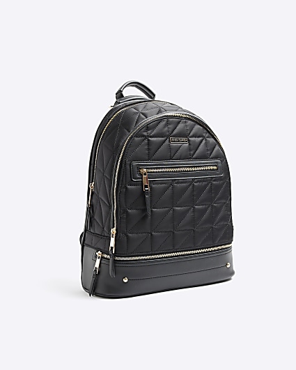 Black quilted zip backpack