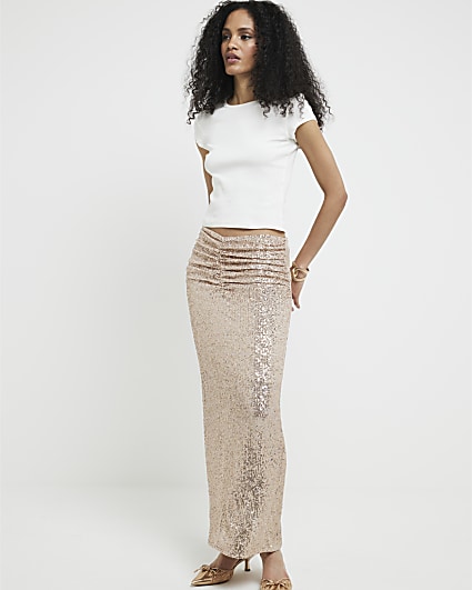 Rose ruched sequin maxi skirt