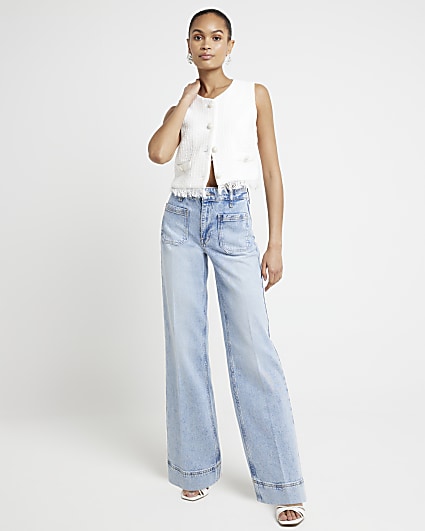 Blue high waisted wide leg jeans