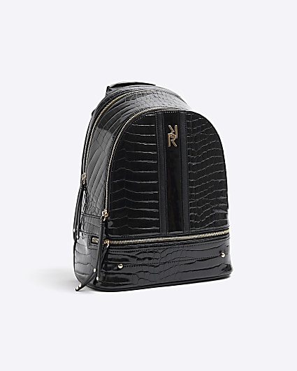 Black patent croc embossed backpack
