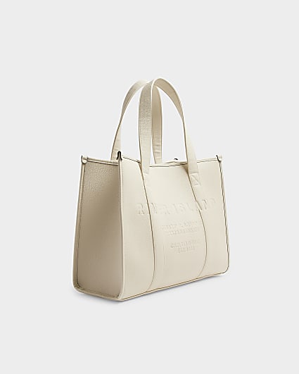 Cream Faux Leather Embossed Shopper Bag
