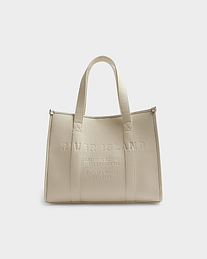 Cream Faux Leather Embossed Shopper Bag