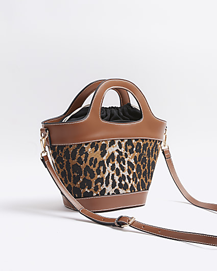 Brown Leopard print Bucket Cross Body Bag
