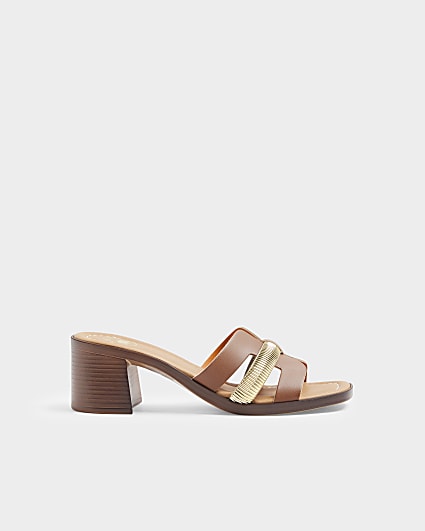 Brown leather cut out heeled sandals