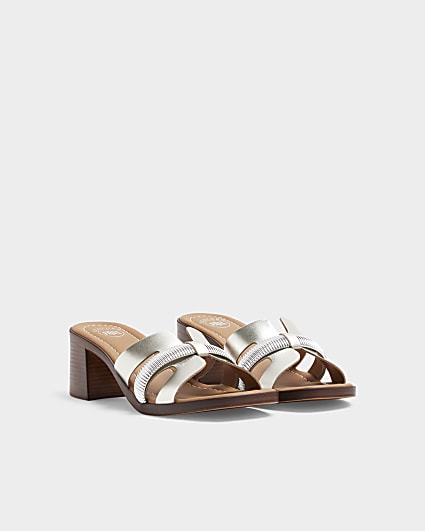Silver leather cut out heeled sandals