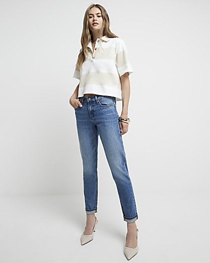 Blue low rise mom fit jeans