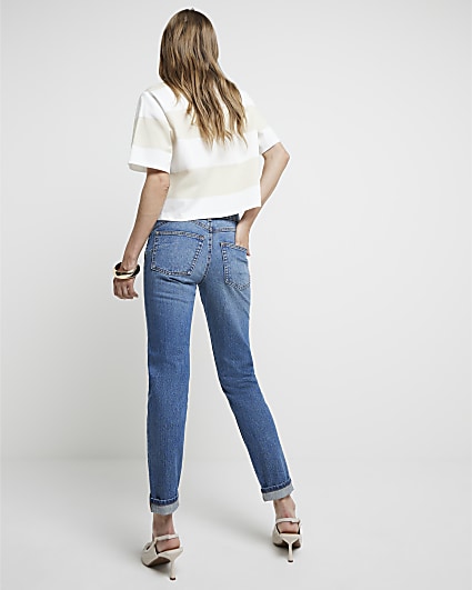 Blue low rise mom fit jeans