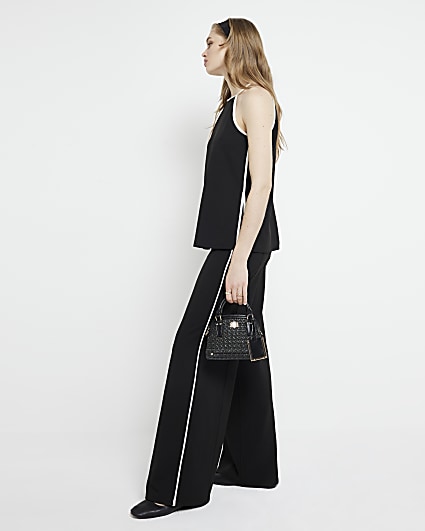 Black Taped Wide Leg Trousers